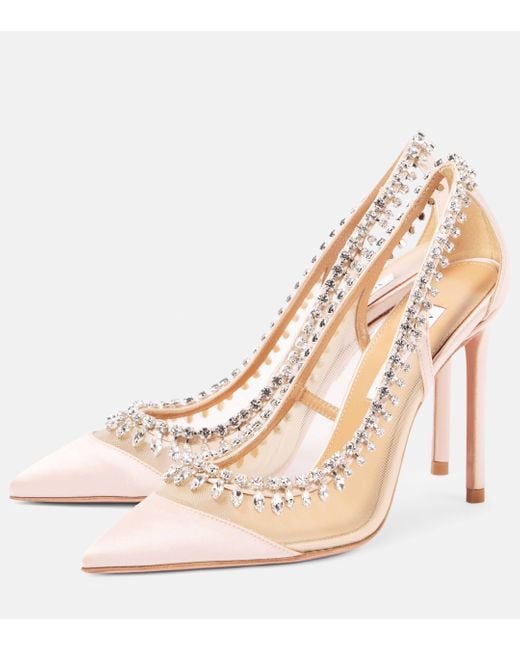 Aquazzura Pink Crystal Crush 105 Satin And Mesh Pumps