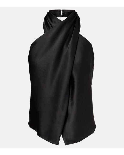 Top De Seda Drapeado Con Cuello Halter The Sei de color Black