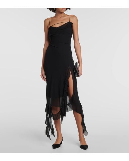 Acne Black Ruffled Asymmetric Midi Dress