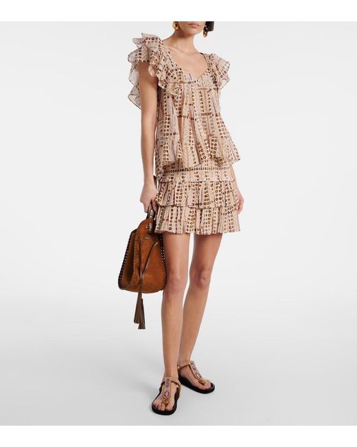 Isabel Marant Natural Naomi Shirred Tiered Printed Cotton-Voile Mini Skirt
