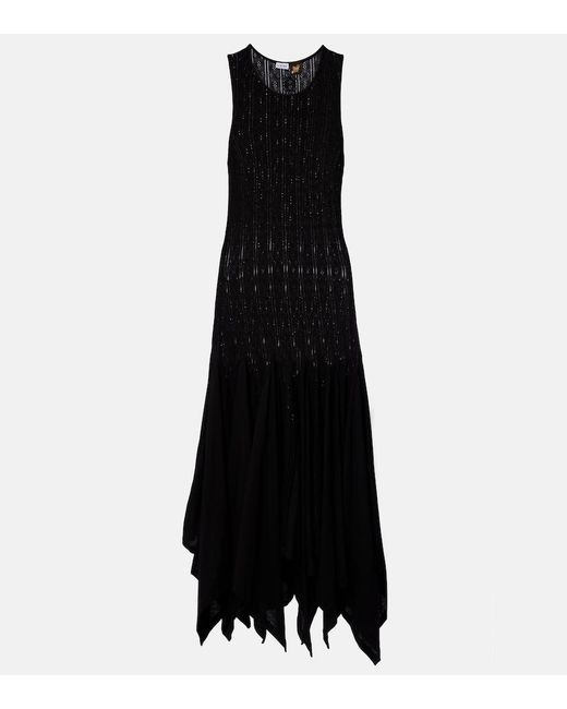 Loewe Black Paula's Ibiza Pointelle Cotton Jersey Maxi Dress