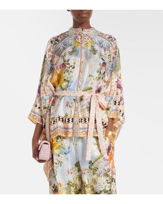 Camilla Metallic Embellished Printed Silk Blouse