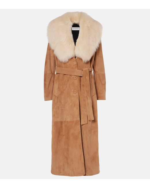 Nour Hammour Brown Dakota Shearling-Trimmed Suede Coat