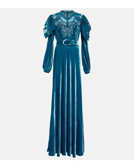 Costarellos Blue Velvet Gown