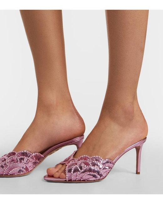Aquazzura Pink Ce Soir Sequined Mules