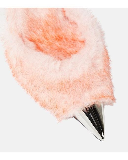 Area Pink Dagger Faux Fur-trimmed Pumps
