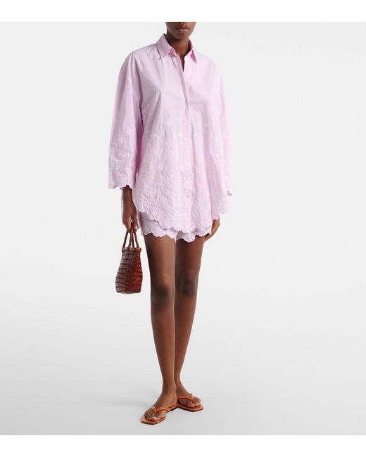 Juliet Dunn Pink Embroidered Cotton Poplin Shirt