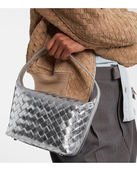 Bottega Veneta White Wallace Intrecciato Leather Shoulder Bag
