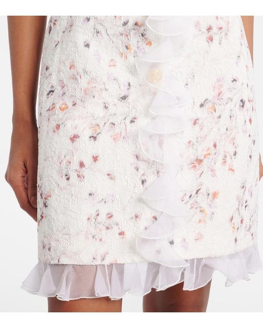 Giambattista Valli White Ruffled Jacquard Minidress