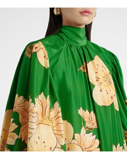 ALÉMAIS Green Sage Floral Silk Midi Dress