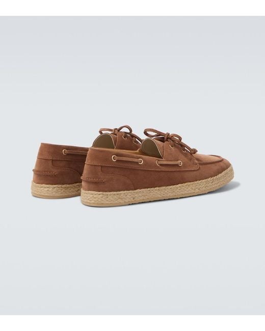 Brunello Cucinelli Brown Jute-Trimmed Suede Boat Shoes for men