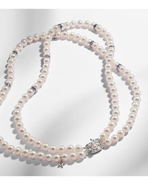 Mikimoto Metallic Halskette Aus Akoyaperlen Mit 18Kt Weissgold Und Saphiren