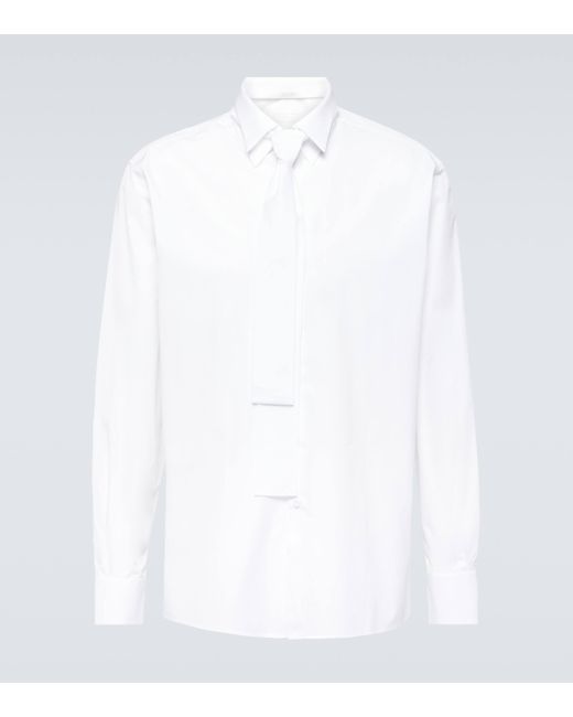 Prada White Tie-neck Cotton Tuxedo Shirt for men