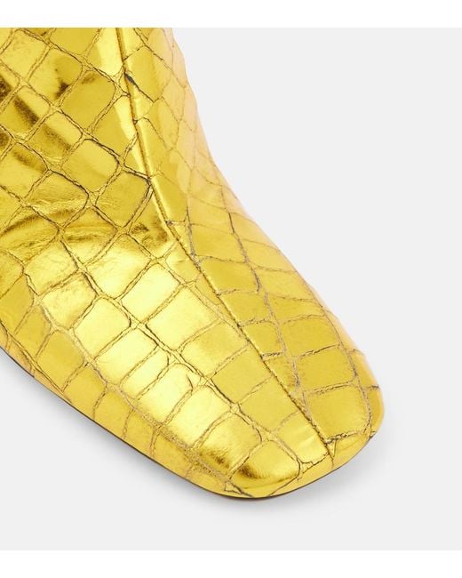 Dries Van Noten Yellow Croc-Effect Leather Wedge Mules