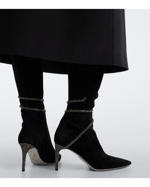 Rene Caovilla Black Cleo Embellished Suede Knee-High Boots