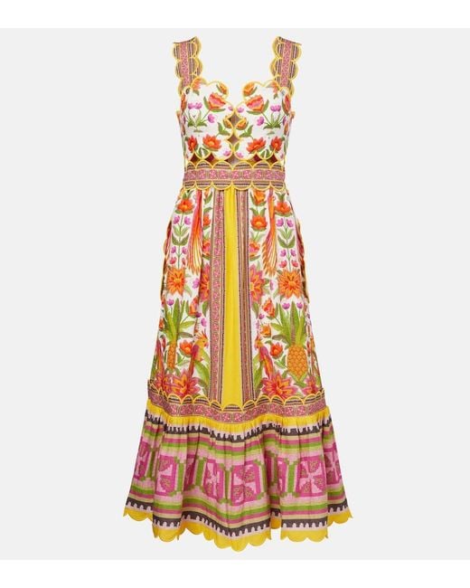 Vestido Largo En Mezcla De Lino Farm Rio de color White