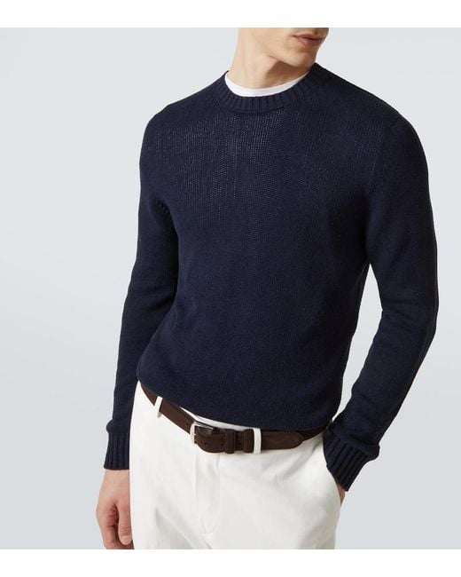 Thom Sweeney Blue Silk Sweater for men