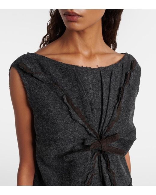 Prada Black Ruffled Virgin Wool Minidress