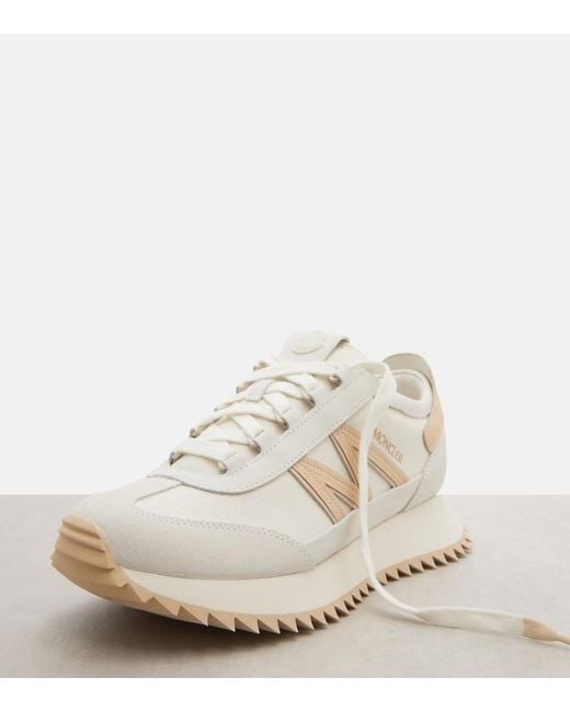 Moncler White Pacey2 Suede-Trimmed Sneakers