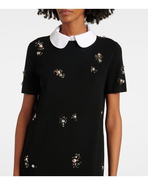 Vestido Midi De Mezcla De Lana Adornado Tory Burch de color Black