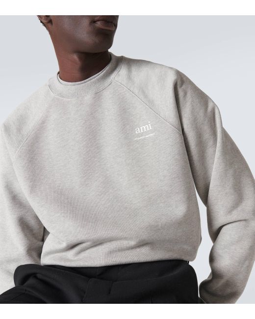 AMI Gray Logo Cotton Sweatshirt for men
