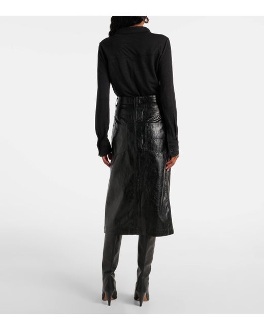 Isabel Marant Black Angele Faux Leather Midi Skirt