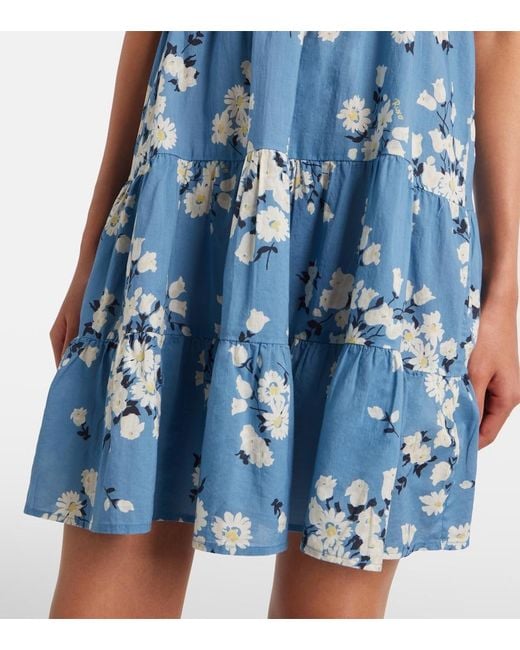 Rixo Blue Sidney Floral Cotton Minidress