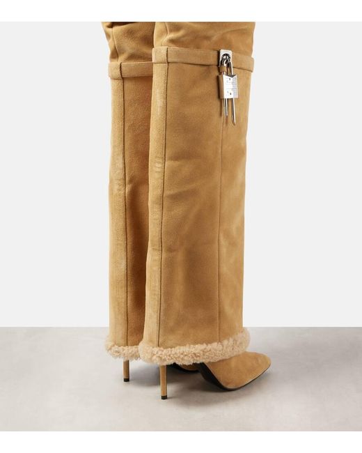 Givenchy Metallic Shark Lock Stiletto Suede Over-The-Knee Boots