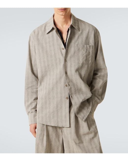 Our Legacy Gray Above Striped Cotton And Linen-Blend Shirt for men