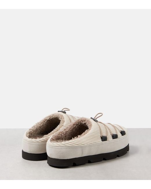 Brunello Cucinelli White Chunky Shearling-Lined Slippers