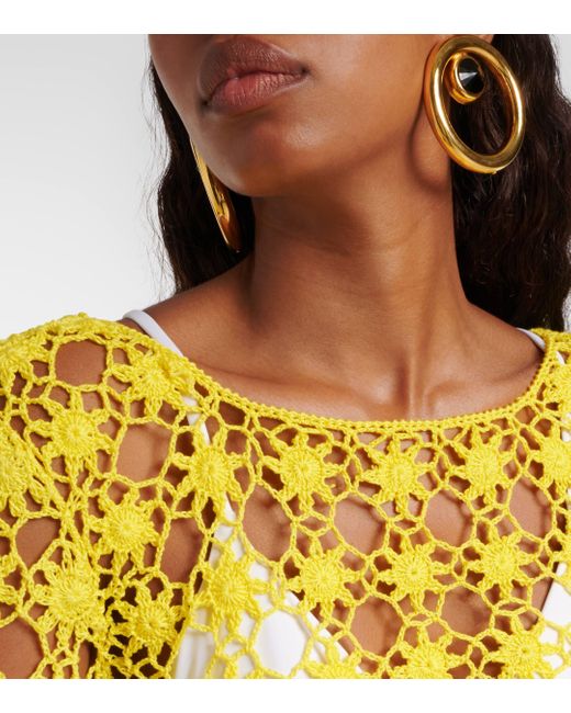 Anna Kosturova Yellow Bella Crochet Cotton Crop Top