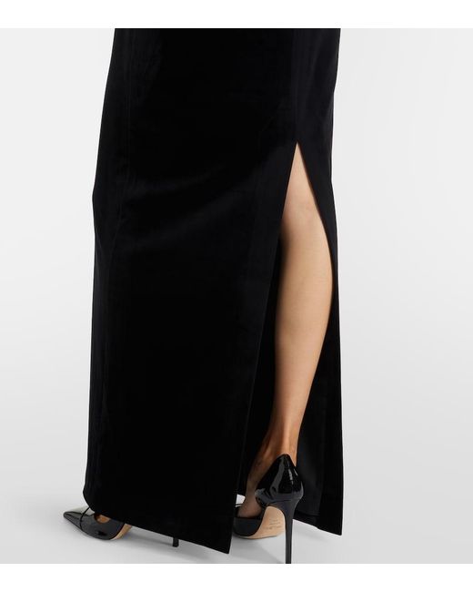 LEO LIN Black Marilyn Cutout Floral-Applique Velvet Gown