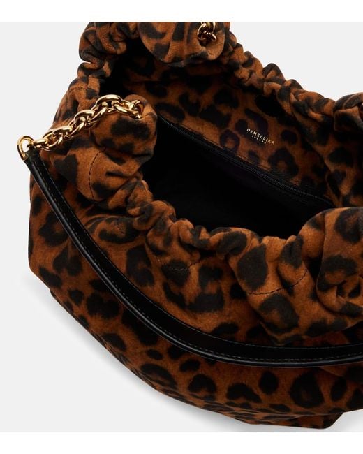 DeMellier London Brown Miami Medium Leopard-Print Suede Shoulder Bag