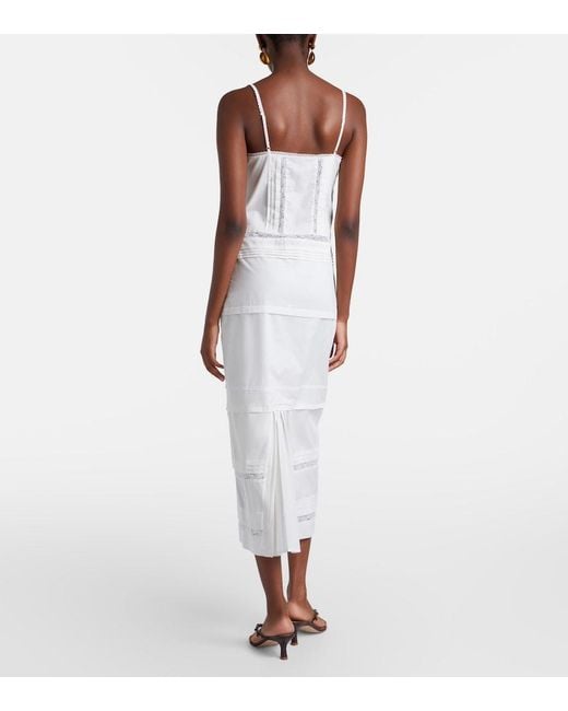 Staud White Corinna Embroidered Cotton Voile Midi Dress