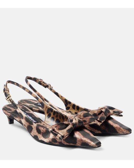 Dolce & Gabbana Brown Leo 30 Printed Satin Slingback Pumps