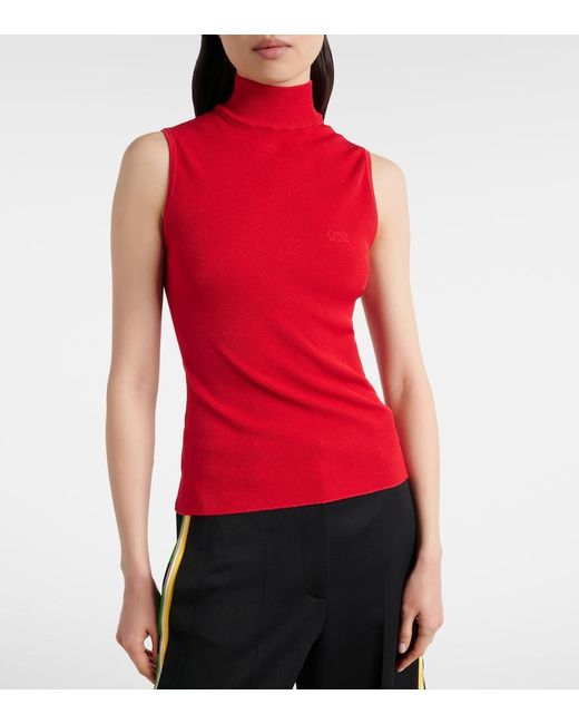 Loewe Red Double L Ribbed-Knit Top