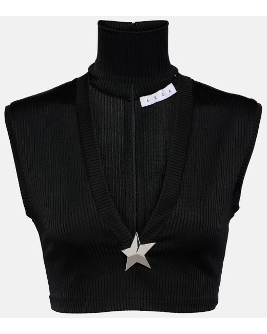 Area Black Star Stud Ribbed-knit Crop Top