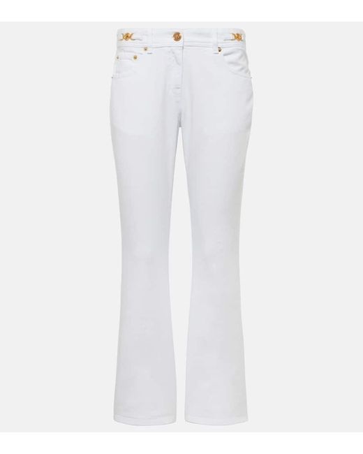 Versace White Verzierte Low-Rise Flared Jeans