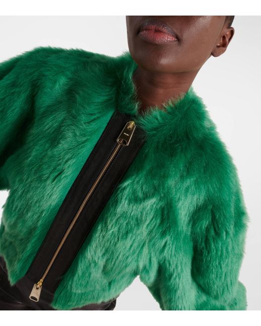 Khaite Green Gracell Cropped Shearling Jacket