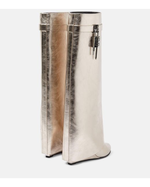 Givenchy Natural Shark Lock Metallic Leather Knee-high Boots
