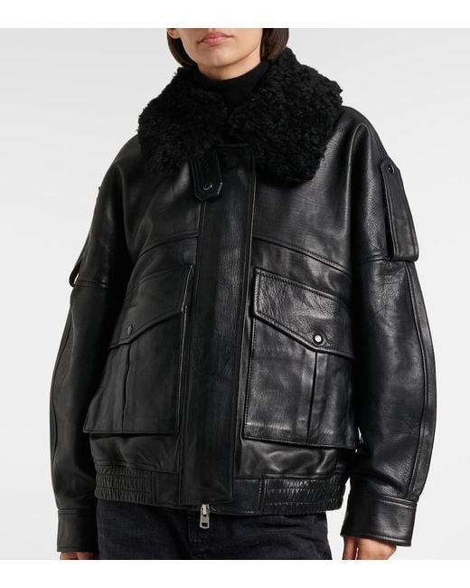 Agolde Black Avril Oversized Leather Jacket
