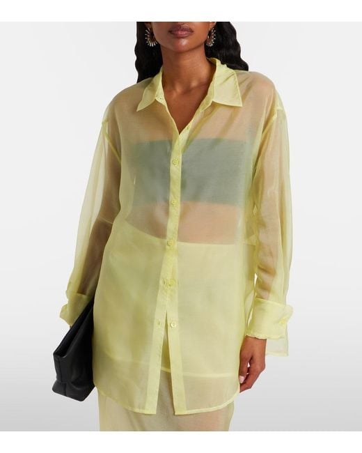 Frankie Shop Yellow Peri Sheer Silk-Blend Shirt