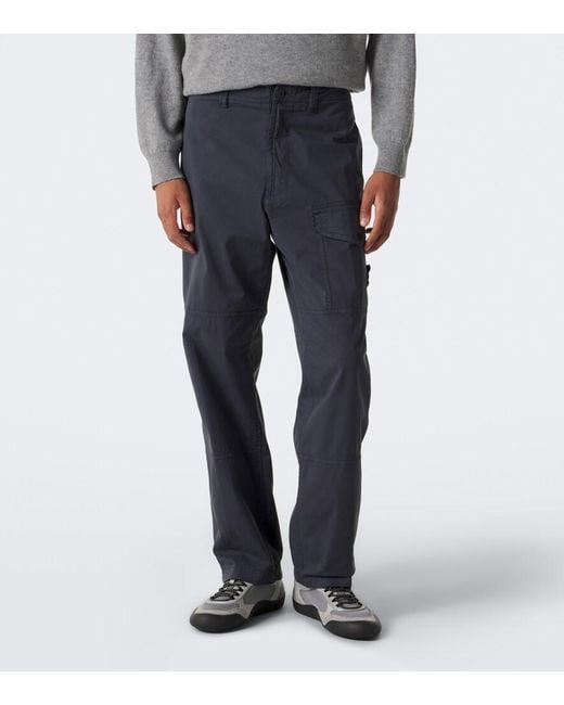 Stone Island Blue Compass Badge Cotton-Blend Cargo Pants for men