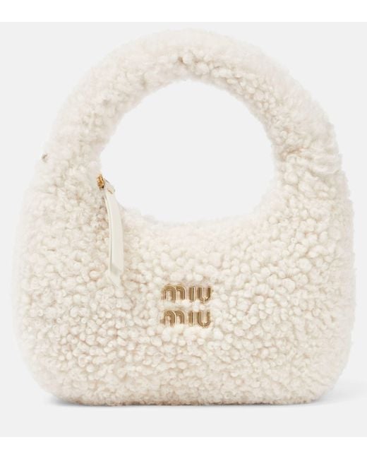 Miu Miu White Wander Small Shearling Shoulder Bag
