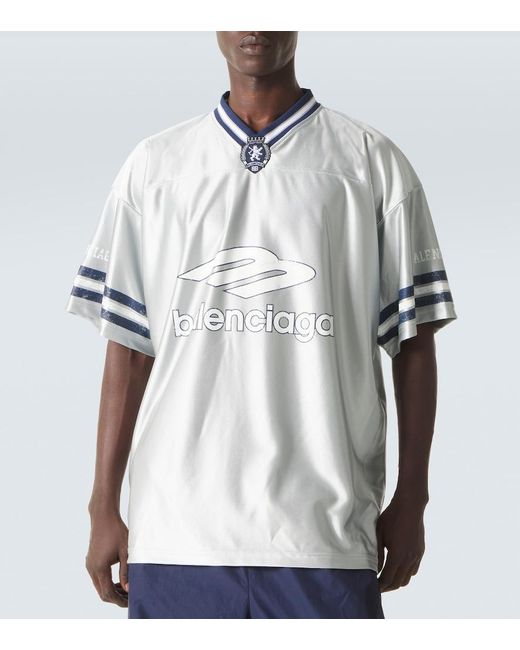 Balenciaga Blue 3B Football V-Neck T-Shirt Oversized for men