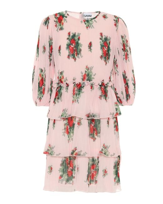 Ganni Pink Pleated Georgette Mini Dress Cherry Blossom Size 38