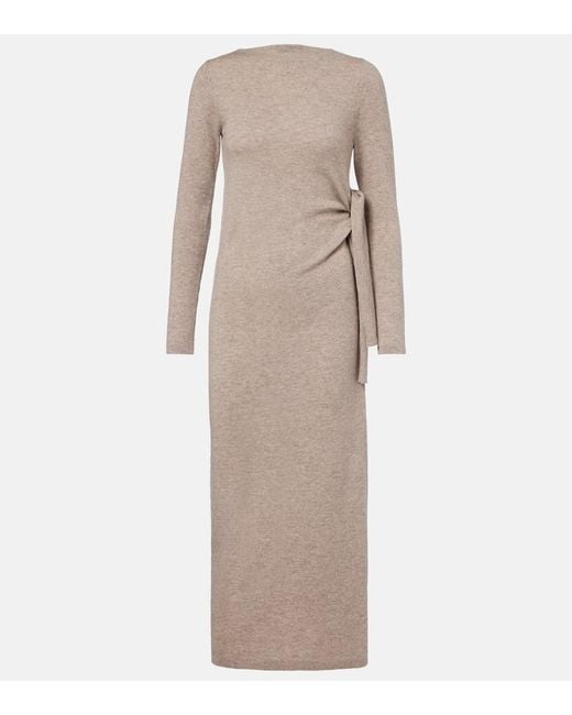 Jardin Des Orangers Natural Gathered Wool And Cashmere Midi Dress