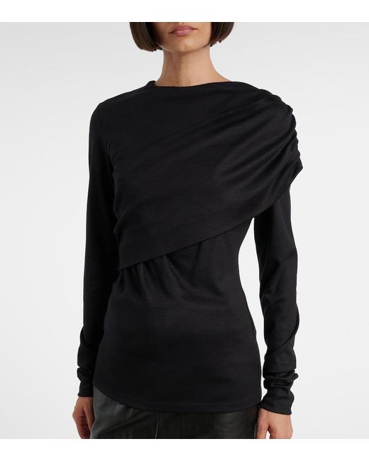 Isabel Marant Black Asna Draped Virgin Wool Top