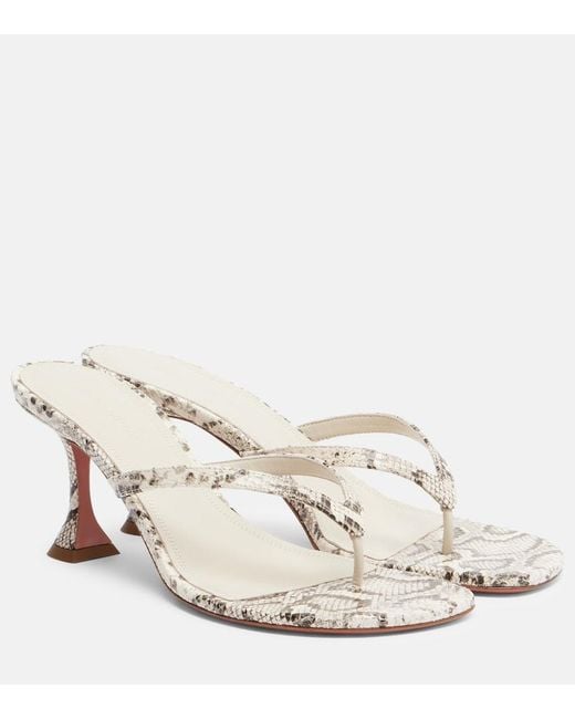AMINA MUADDI Natural Juliette Snake-Print Leather Thong Sandals