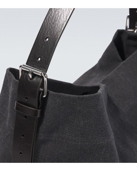 Lemaire Black Leather-Trimmed Canvas Tote Bag for men